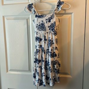 New Love squared blue & white floral eyelet dress